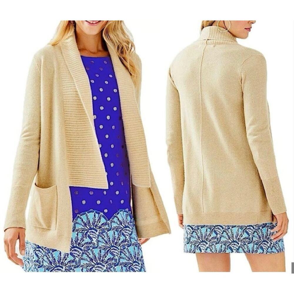 Lilly Pulitzer Norwood Cashmere Cardigan Heathered Sand Bar Metallic Fits S/M